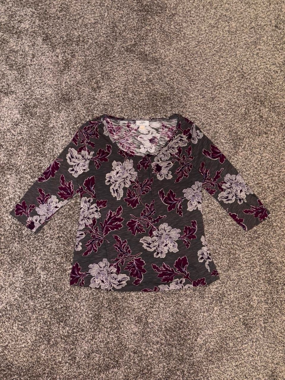 Y2K grunge whimsygoth top with a purple and grey floral design